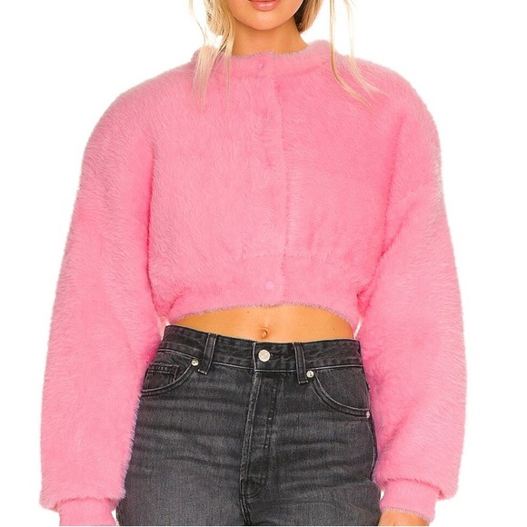 🆕ALEXANDERWANG T PRISM PINK LONG-SLEEVE FAUX FUR CARDIGAN JACKET BUBBLEGUM PINK - Picture 2 of 16